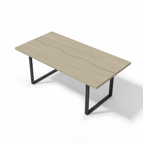 Table De Repas 160x80 Cm En Mdf Finition Naturelle Et Pieds Métal Noirs, Pour 6-8 Personnes