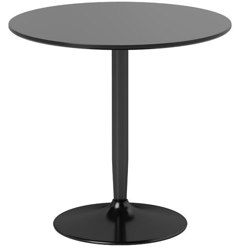 Table Ronde 80 X 75h Cm En Mdf Avec Piètement Acier Noir, Design Gain De Place Pour 2 Personnes