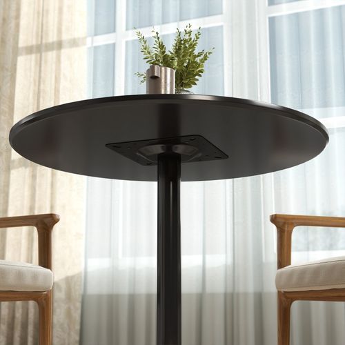 Table Ronde 80 X 75h Cm En Mdf Avec Piètement Acier Noir, Design Gain De Place Pour 2 Personnes