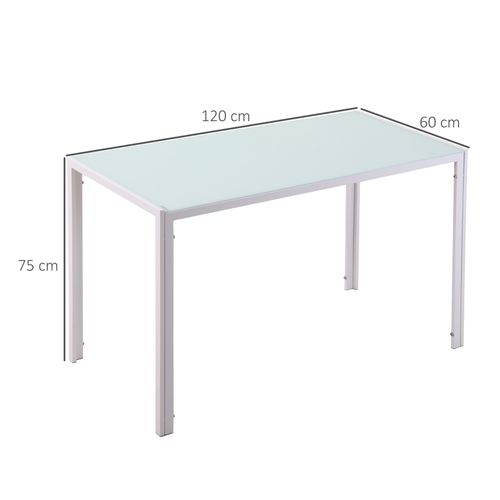 Table à Manger 120x60x75 Cm En Verre Trempé Blanc, Piétement Métal, Design Contemporain