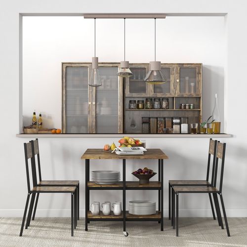 Table Pliante Extensible 140x80 Cm En Acier Marron, 2 Abattants Et 2 Étagères De Rangement