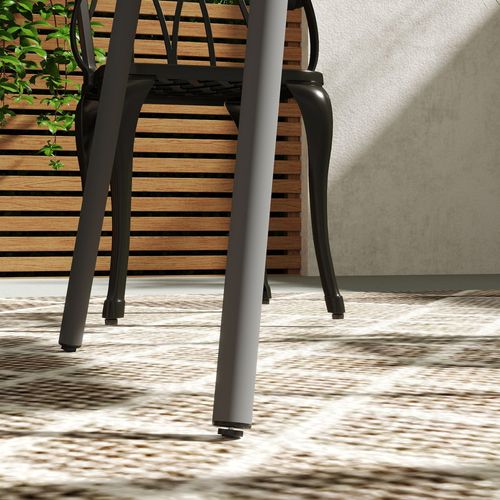 Table De Jardin 80x80x74 Cm En Acier Gris, Plateau à Lattes Anti‑stagnation Pour 4 Personnes