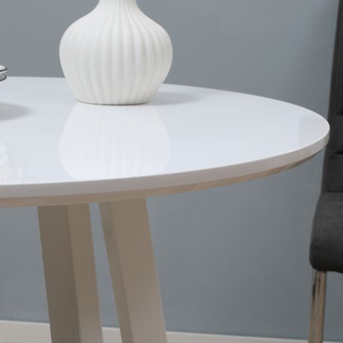 Table Ronde 72 X 75h Cm En Mdf Laqué Blanc, Pieds Métalliques Biseautés – Design Contemporain