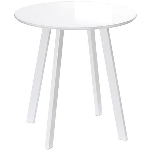 Table Ronde 72 X 75h Cm En Mdf Laqué Blanc, Pieds Métalliques Biseautés – Design Contemporain