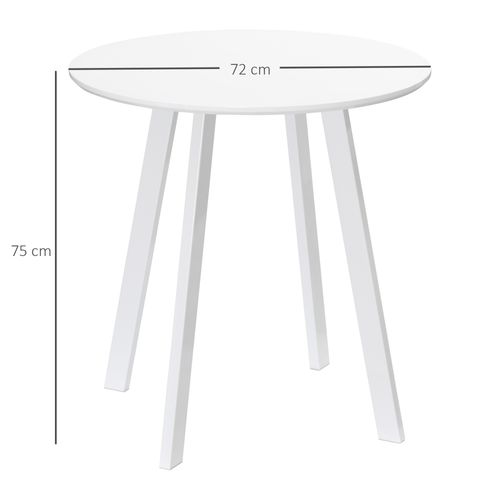 Table Ronde 72 X 75h Cm En Mdf Laqué Blanc, Pieds Métalliques Biseautés – Design Contemporain