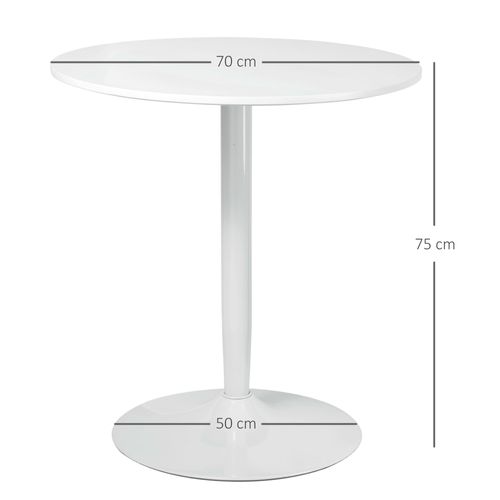 Table Ronde 70 X 75 Cm En Mdf Blanc, Piètement Acier Laqué Antidérapant, Design Compact