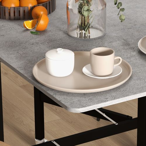 Table Pliante Extensible 120x80x73 Cm En Mdf Gris Avec Roulettes, Pour 4-6 Personnes