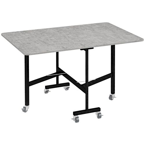 Table Pliante Extensible 120x80x73 Cm En Mdf Gris Avec Roulettes, Pour 4-6 Personnes