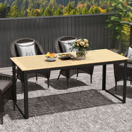 Table De Jardin 175x78x75 Cm Effet Teck, Plateau Lamellé Résistant, Pour 6 Personnes