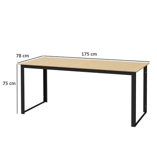 Table De Jardin 175x78x75 Cm Effet Teck, Plateau Lamellé Résistant, Pour 6 Personnes