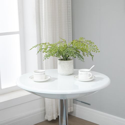 Table De Bar Haute 61 Cm Blanche Laquée, Plateau 360° Pivotant, Hauteur Réglable 76-97 Cm