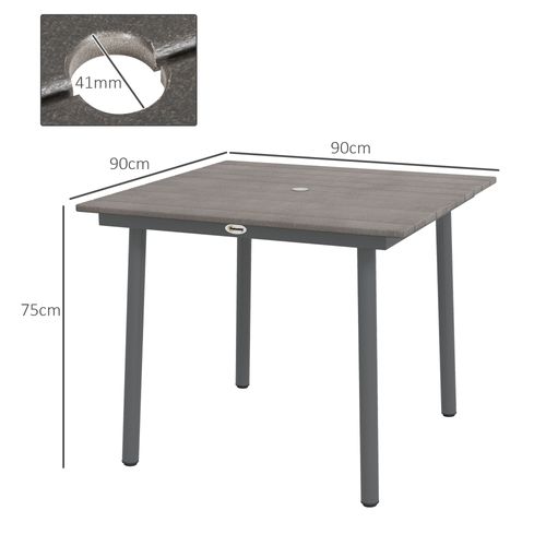 Table De Jardin 90x90x75 Cm En Aluminium, Plateau Hdpe Gris Foncé Avec Trou Parasol