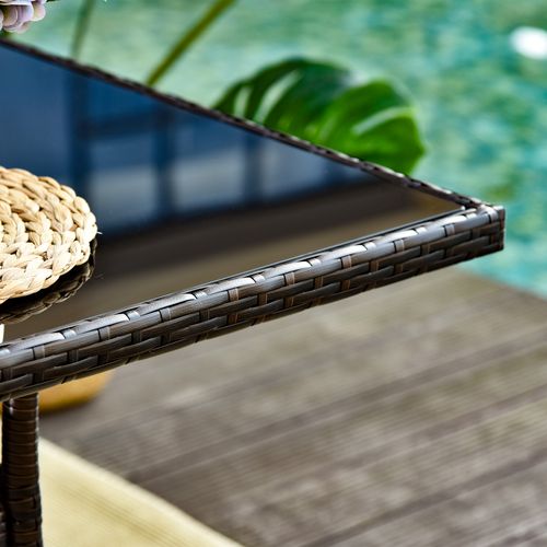 Table De Jardin 150x85x74 Cm En Résine Tressée Brun, Plateau En Verre De Sécurité 5 Mm