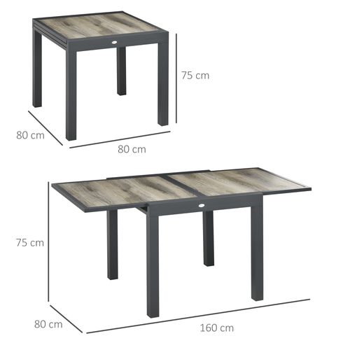 Table De Jardin Extensible 80/160x80x75 Cm Aluminium Beige, 6 Places, Plateau Résistant