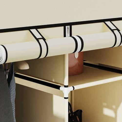 Armoire En Tissu Crème 125x43x162,5 Cm, 2 Tringles Et 8 Étagères, Fermeture Zippée
