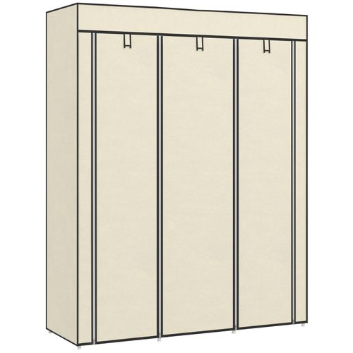 Armoire En Tissu Crème 125x43x162,5 Cm, 2 Tringles Et 8 Étagères, Fermeture Zippée