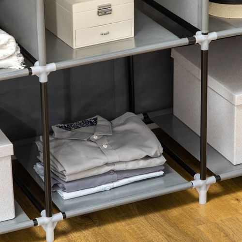 Armoire Textile 125 X 43 X 162,5 Cm Gris Foncé — 2 Tringles, 8 Étagères, Fermeture Zippée