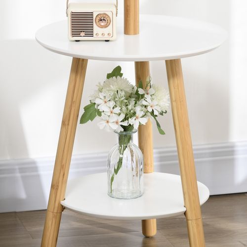 Portemanteau 2-en-1 Style Scandinave 171 Cm En Bois Naturel Avec Table D'appoint Et 5 Crochets