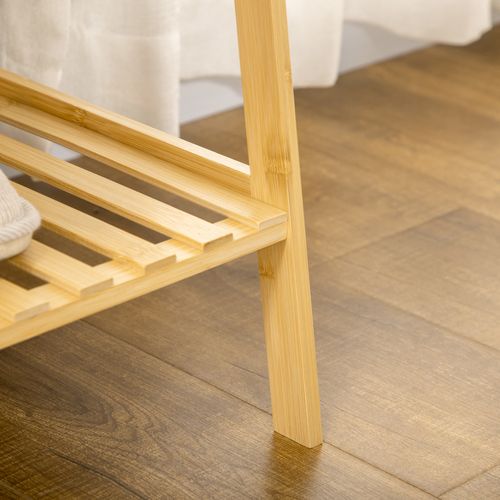 Porte-manteau En Bambou Naturel 114x40x139 Cm – 2 Étagères Ouvertes, 2 Crochets Et Tringle