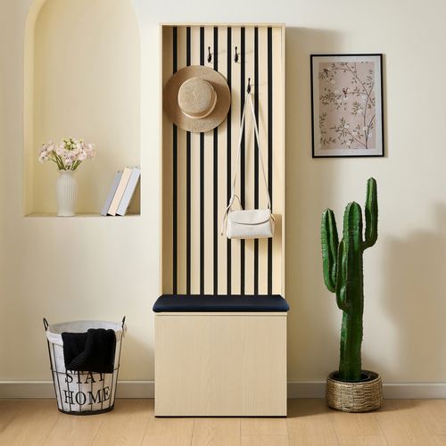Armoire Moderne Avec Banc, Rangement Pour Chaussures, 4 Crochets, Coussins Et Espace De Rangement