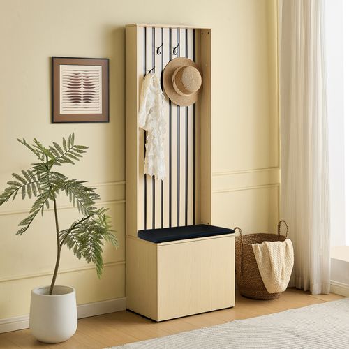Armoire Moderne Avec Banc, Rangement Pour Chaussures, 4 Crochets, Coussins Et Espace De Rangement