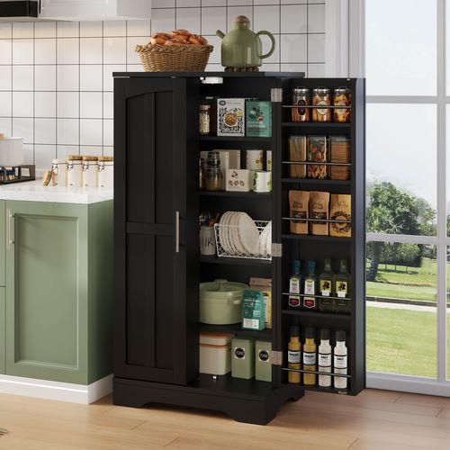 Buffet Haut 120x40x180 Cm En Mdf Noir Avec Éclairage LED Multicolore Pilotable