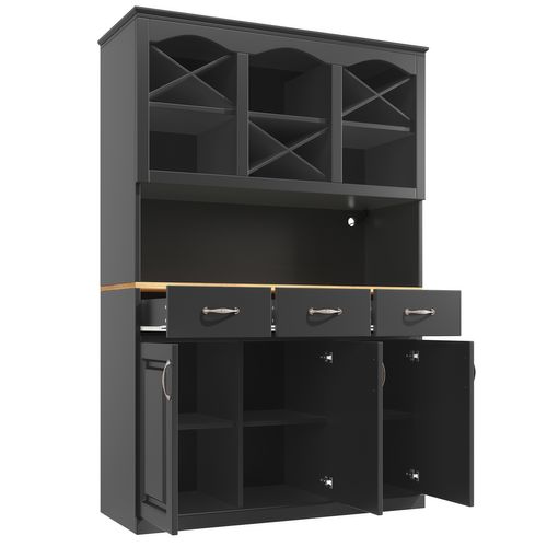 Buffet Haut 120x40x180 Cm En Mdf Noir Avec Éclairage LED Multicolore Pilotable Et Rangement