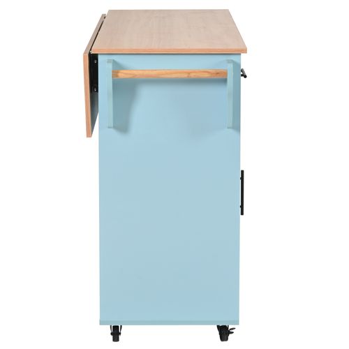 Desserte Îlot De Cuisine 139x46(71)x91,5 Cm Bleu En Mdf, Plateau Rabattable Et Roulettes
