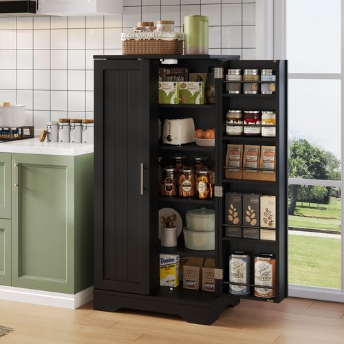 Armoire Haute 120x60x40 Cm Mdf Noir, Portes 3d, LED à Capteur Rechargeable, Rangement Modulable