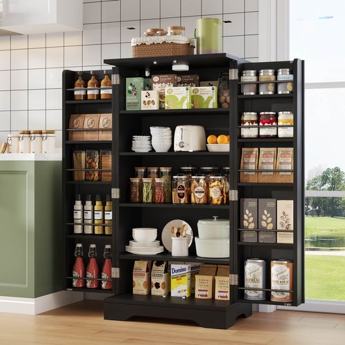 Armoire Haute 120x60x40 Cm Mdf Noir, Portes 3d, LED à Capteur Rechargeable, Rangement Modulable