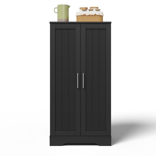 Armoire Haute 120x60x40 Cm Mdf Noir, Portes 3d, LED à Capteur Rechargeable, Rangement Modulable