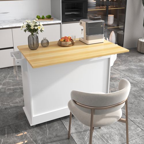 Chariot De Service 112x40(70)x94 Cm Blanc/naturel, Plateau Rabattable Bois, Tiroirs Et Roulettes