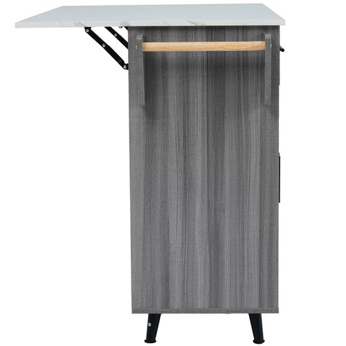 Chariot 129x46x91,5 Cm Gris/blanc, Plateau Extensible 120x76 Cm, Roulettes Et Pieds Bois