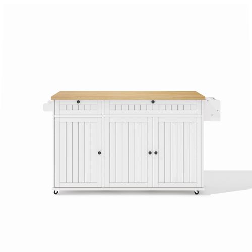 Îlot De Cuisine 137x89,5x45 Cm En Mdf Naturel/blanc, Plan Rabattable Extensible 137x70 Cm