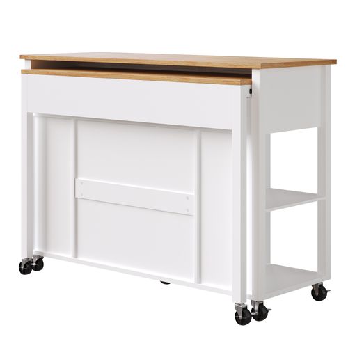 Îlot De Cuisine Mobile 120x50x92 / 120x81,5x92 Cm Blanc, 7 Roulettes, Tiroirs Modulables