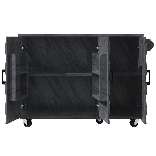 Îlot De Cuisine Pliant 118x75x92 Cm En Mdf Gris, 3 Portes, Table Rabattable Et Roulettes 360°