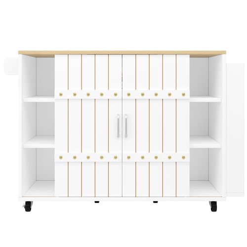 Îlot De Cuisine 110x42x90 Cm Blanc En Mdf, Table Rabattable + Rangement Pratique Sur Roulettes
