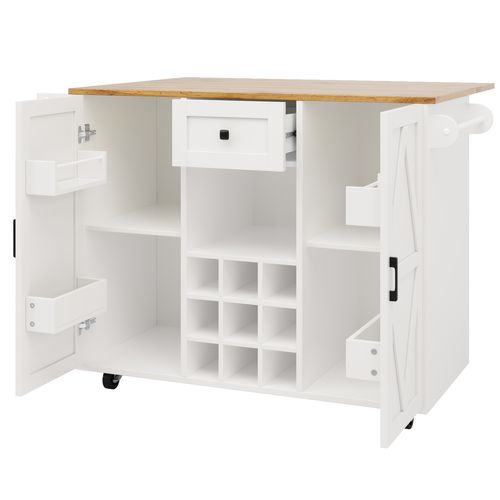 Îlot De Cuisine Pliant 137,5x40/65x95,6 Cm En Mdf Blanc — Chariot Multifonction Avec Rangement