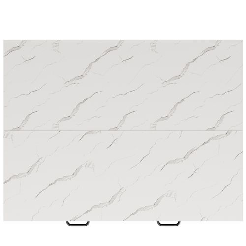 Desserte 100x90x90 Cm Noire En Mdf, Plateau Imitation Marbre, 2 Tiroirs Et Pieds Métal