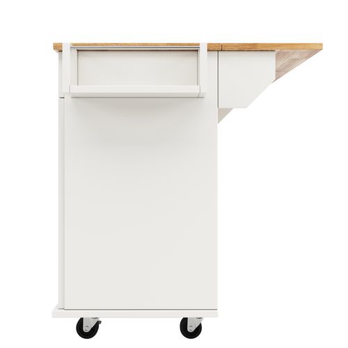 Îlot De Cuisine 106x50x90,5 Cm Blanc, Plateau Relevable (78 Cm) Et Rangements Sur Roulettes