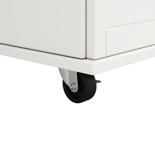 Îlot De Cuisine 106x50x90,5 Cm Blanc, Plateau Relevable (78 Cm) Et Rangements Sur Roulettes