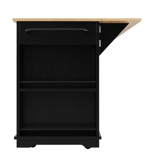 Îlot De Cuisine 151,5 X 60/85 X 91,7 Cm En Mdf Et Verre Trempé Noir/naturel, Table Pliante