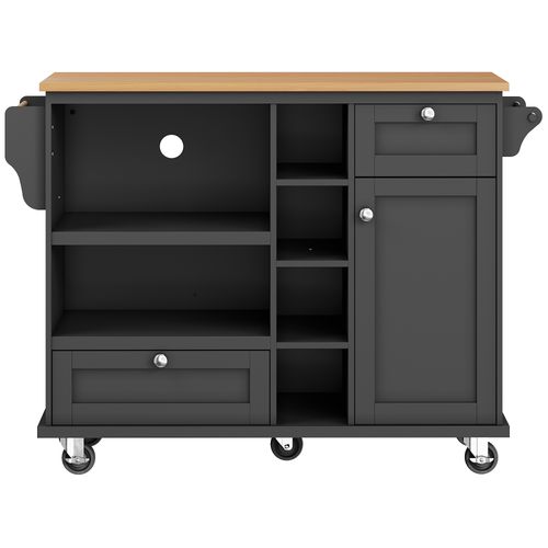 Desserte De Cuisine Mobile 129x46x96 Cm Mdf Noir, Plan De Travail Chêne Clair, Design Moderne