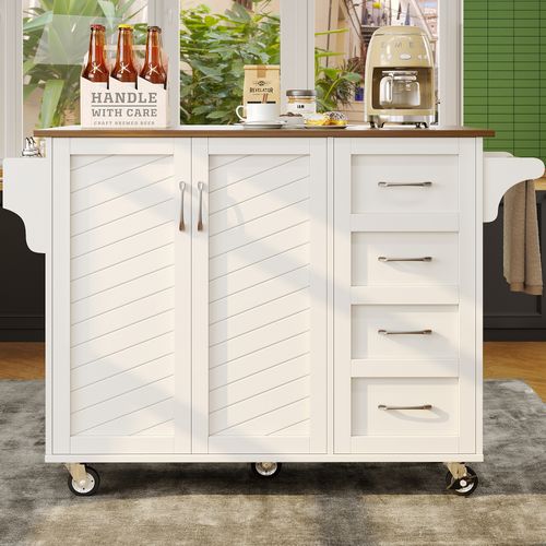 Desserte De Cuisine 107x40x93 Cm Blanche, Plan Rabattable 71 Cm, Roulettes Et Rangement Modulable