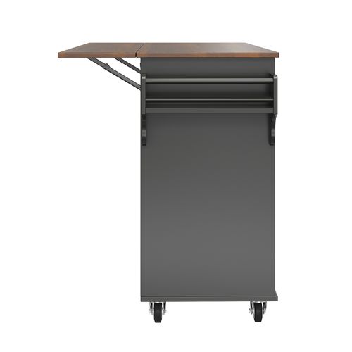 Desserte De Cuisine 107x40x93 Cm Noire, Plateau Rabattable 71 Cm Et Rangements Modulables