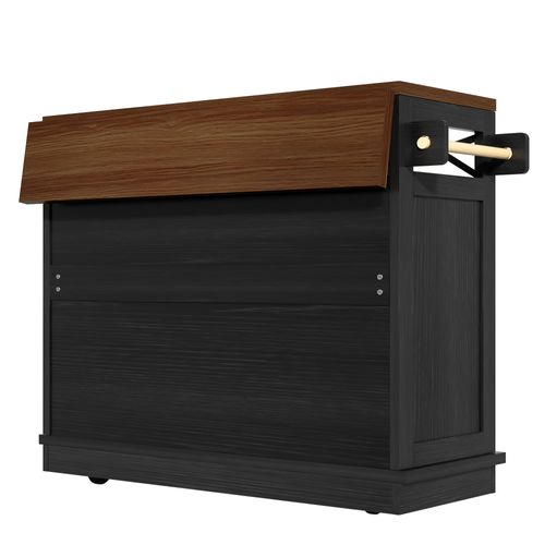 Îlot De Cuisine 118x43-80x98 Cm Noir — Plateau Effet Bois, Roulettes 360°, Rangement Modulable