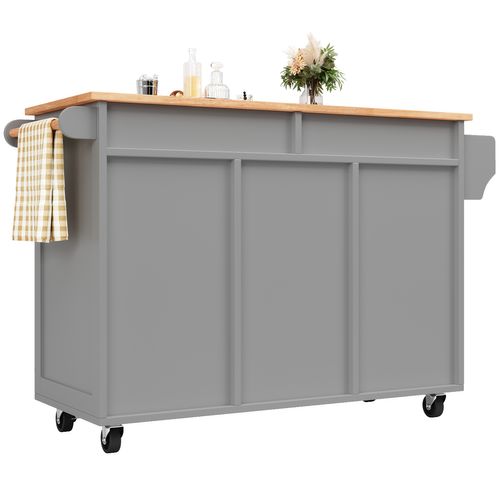 Îlot De Cuisine 102x45x92 Cm Gris, Plan Mdf Effet Bois, Roulettes 360° Et Rangement Modulable