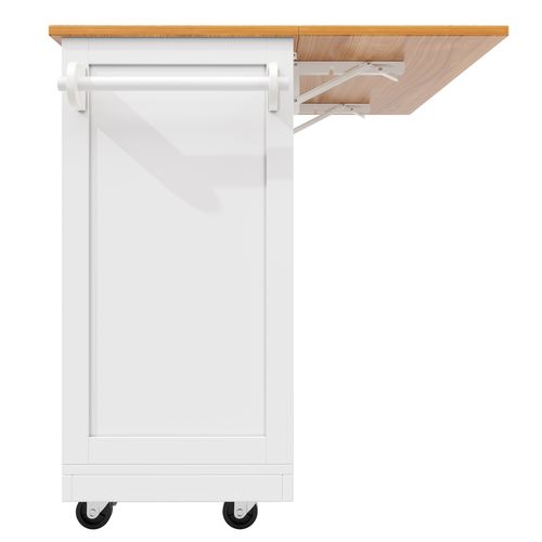 Îlot De Cuisine Roulant 140x70 Cm (plié 140x40x93,5) Blanc Mdf Avec Panneaux Rabattables
