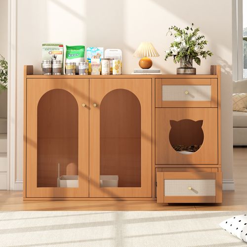Meuble Pour Chat 120 X 45 X 76 Cm Aspect Noyer – Armoire 5-en-1 Avec Litière Dissimulée Et Rangement