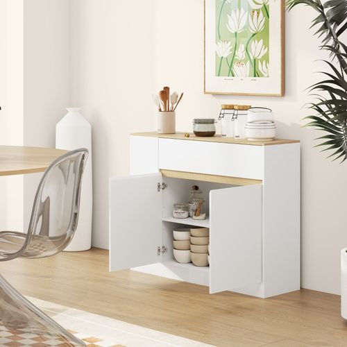 Buffet 105x30x81,5 Cm Blanc - Rangement Modulable Avec Tiroir Séparé Et Étagères Réglables